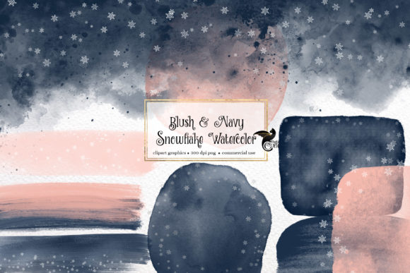 Blush and Navy Snowflake Watercolor Illustrations