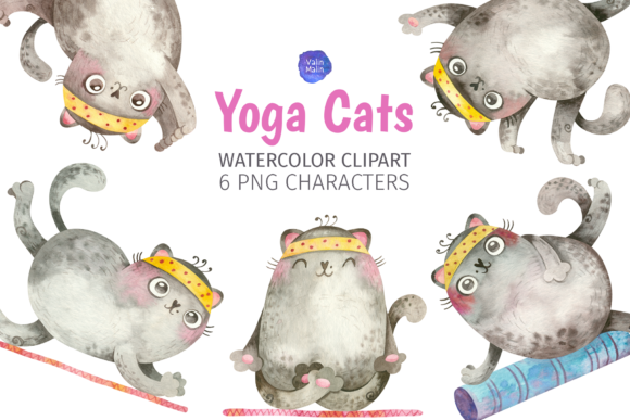 Cute Cats Yoga Clipart & Illustrations