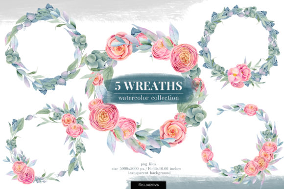 Floral Boxes & Watercolor Wreaths Illustrations