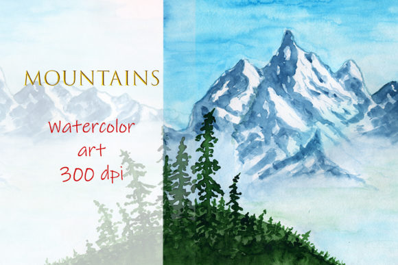 Landscape Mountains Watercolor Lake Illustrations