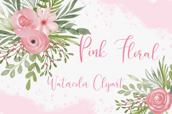 Pink Floral Watercolor Clipart & Illustrations