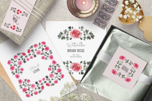 Pink Watercolor Roses Illustrations for Crafters