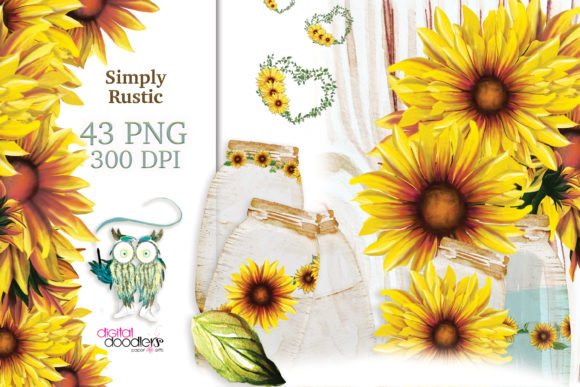 Simply Rustic Watercolor Sunflowers Illustrations
