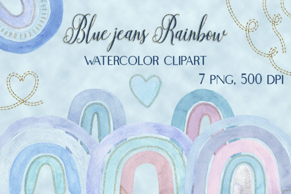 Watercolor Blue Jeans Rainbows Clipart Review