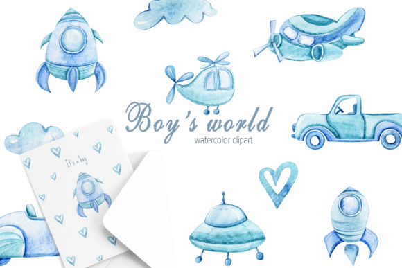 Watercolor Boy's World Clipart & Illustrations