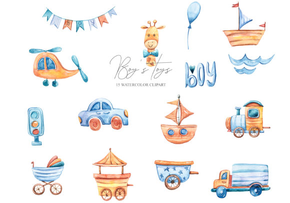 Watercolor Cute Boy's World Illustrations