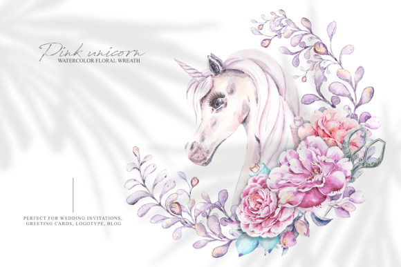 Watercolor Cute Floral Unicorn Clipart & Illustrations
