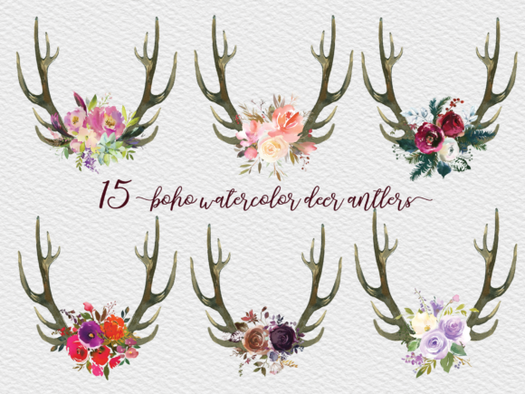 Watercolor Deer Antlers Bundle: Brand Illustrations