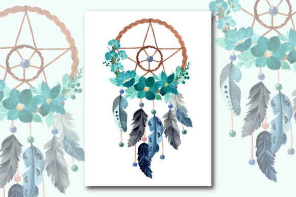 Watercolor Dream Catcher with Floral 10 Illustrations