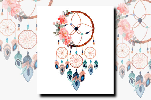 Watercolor Dream Catcher with Floral 8 Illustrations