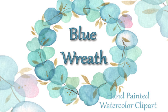Watercolor Floral Blue Wreath Clipart & Illustrations