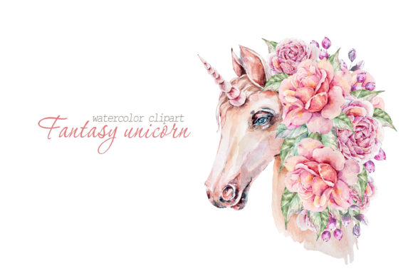 Watercolor Floral Unicorn Clipart & Illustrations