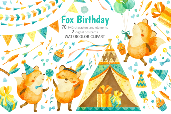 Watercolor Foxes Clipart & Illustrations