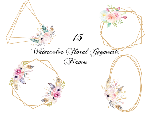 Watercolor Geometric Frames, Boho Style Illustrations
