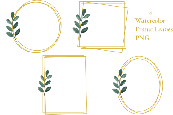 Watercolor Gold Four Frames Leaves Illustrations