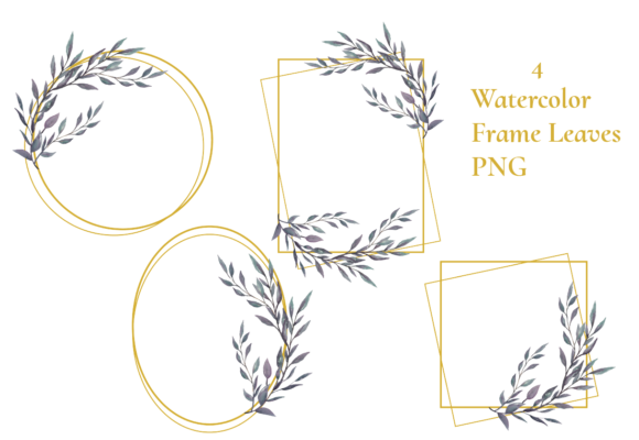 Watercolor Gold Frame Leaves & Illustrations