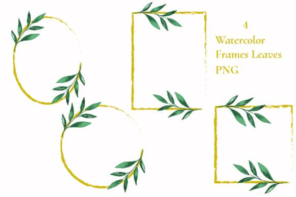 Watercolor Gold Frames Leaves Graphic & Illustrations