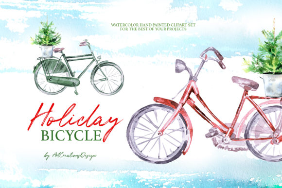 Watercolor Holiday Bicycle Illustrations Review