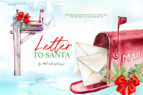 Watercolor Letter to Santa Design Set Illustrations