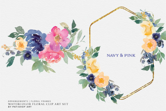 Watercolor Navy Pink Floral Illustrations Review