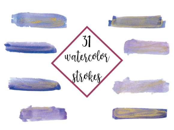 Watercolor Paint Strokes with Gold Ink Illustrations