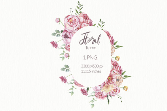 Watercolor Peonies Floral Wreath Clipart & Illustrations