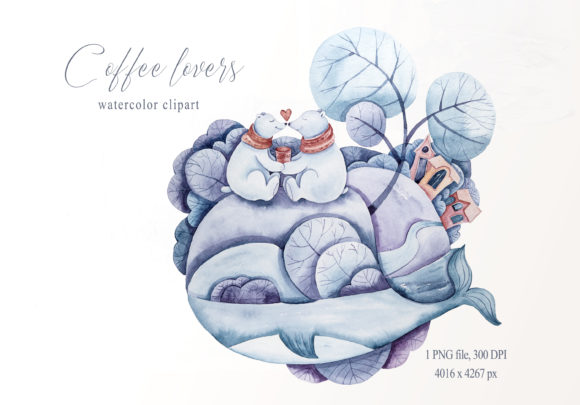 Watercolor Polar Bears Clipart. Arctic Review