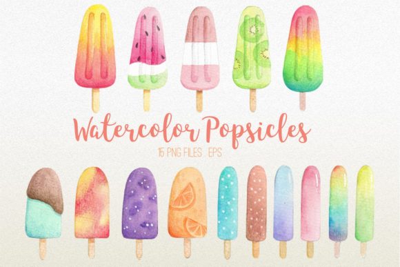 Watercolor Popsicles Clipart & Illustrations
