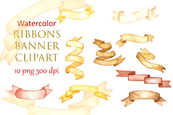Watercolor Ribbons Banner Clipart & Illustrations