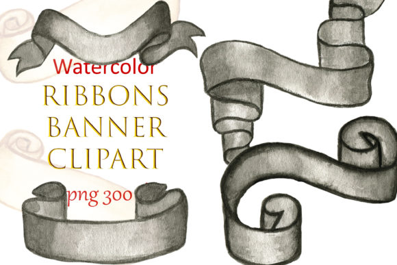 Watercolor Ribbons Banner Winter Illustrations