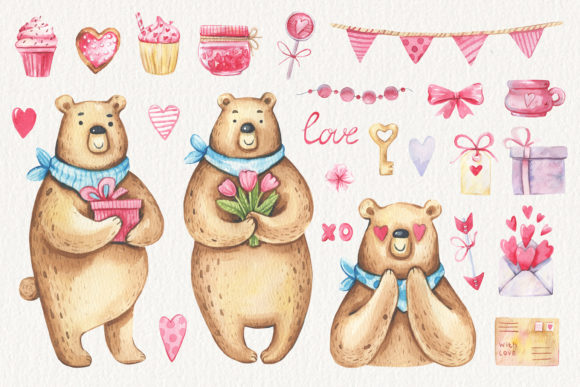 Watercolor Valentines Day Clipart & Illustrations