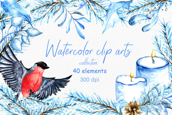Watercolor Winter Clip Arts: 40 Elements & Illustrations
