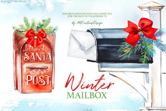 Watercolor Winter Mailbox Illustrations Review