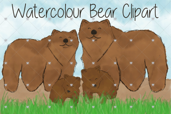 Watercolour Bear Family Illustrations for Crafts